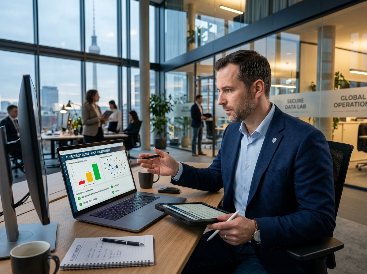 Audytor cyberbezpieczeństwa Partner IT przeprowadzający analizę ryzyka i podatności
